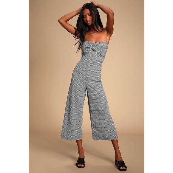 Julianne Black Gingham Twist Culotte Jumpsuit - Picture 1 of 5